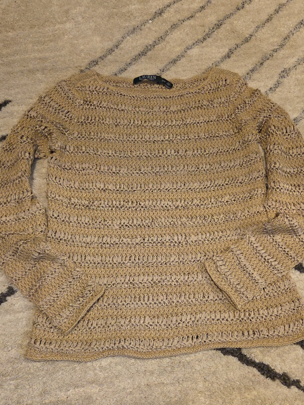 Lauren Ralph Lauren Beige Open-Weave Crewneck Sweater